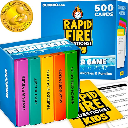 QUOKKA Conversation Cards Game - Kids Premium Version - Break The Ice Game for Kids and Families - Icebreaker Cards with 500+ Questions - Family Game for Children 8-12 - Family Game Night