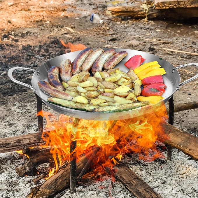 Maxdot 2 Pcs Stainless Steel Comal Frying Bowl Cookware 16 Inch Mexican Style Wok Inoxidable Concave Outdoors Stir Fry Discada Pan for Outside Cooking
