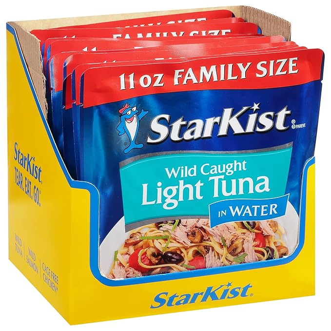 StarKist Chunk Light Tuna in Water, 11 oz Pouch (12 Pack) Ready to Eat Wild Caught Tuna, 19g Protein Per Serving, 80 Calories Per Serving, Gluten Free, Soy Free, Kosher, Perfect for Meals and Snacks