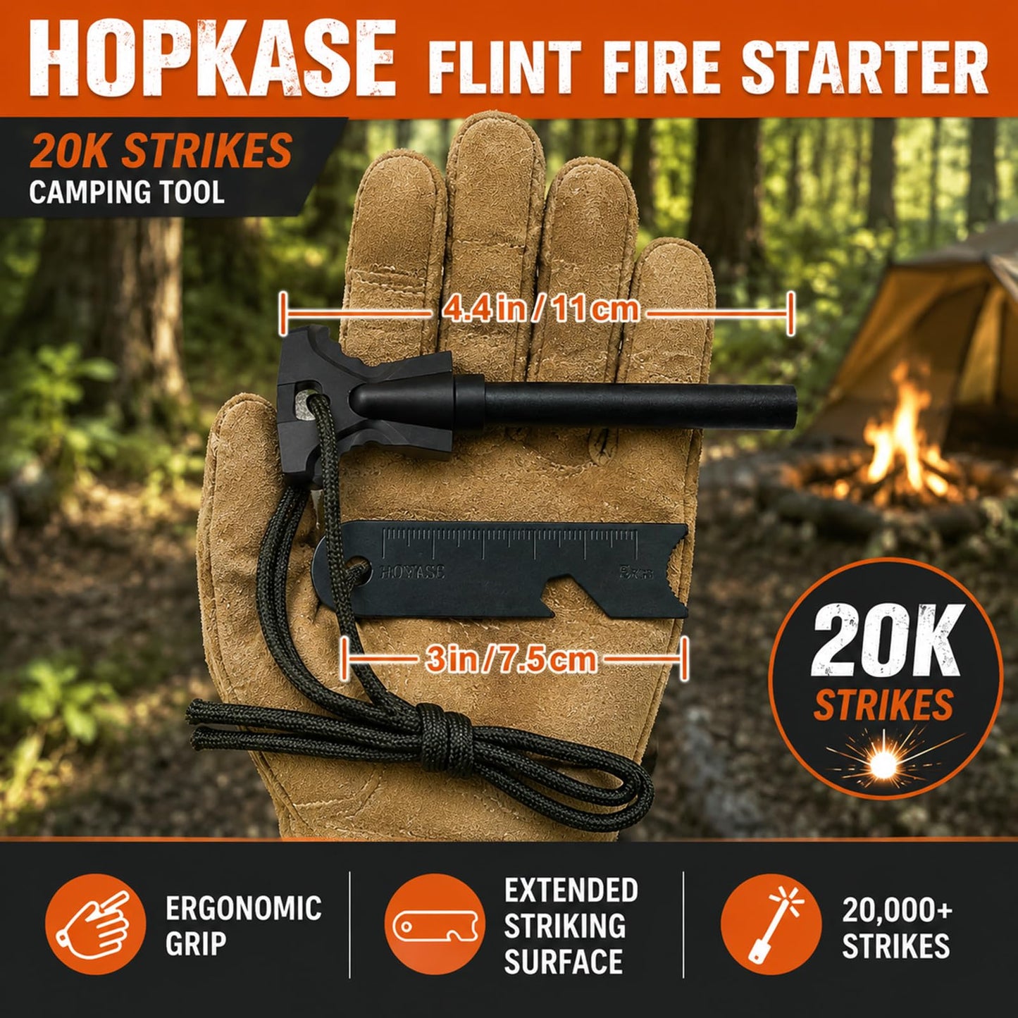 34PCS Fire Starter Survival Kit with 3 Ferro Rods & Striker Tinder