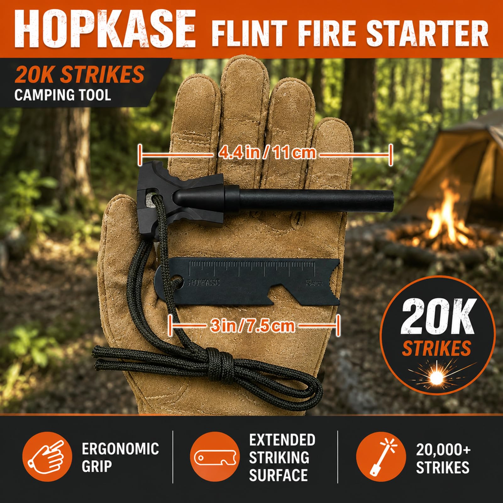 34PCS Fire Starter Survival Kit with 3 Ferro Rods & Striker Tinder