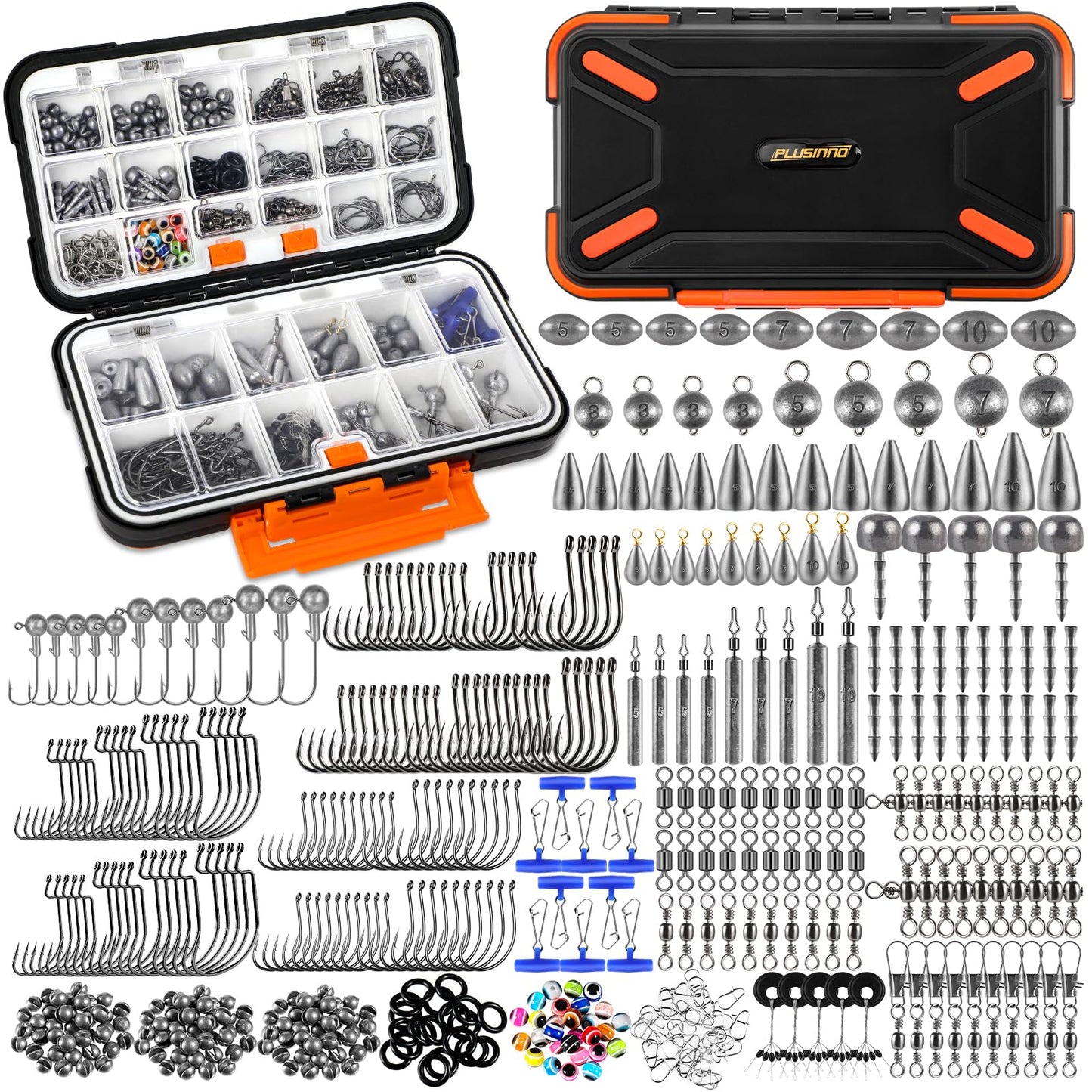 PLUSINNO 264/397pcs Fishing Accessories Kit, Organized Fishing Tackle Box with Tackle Included