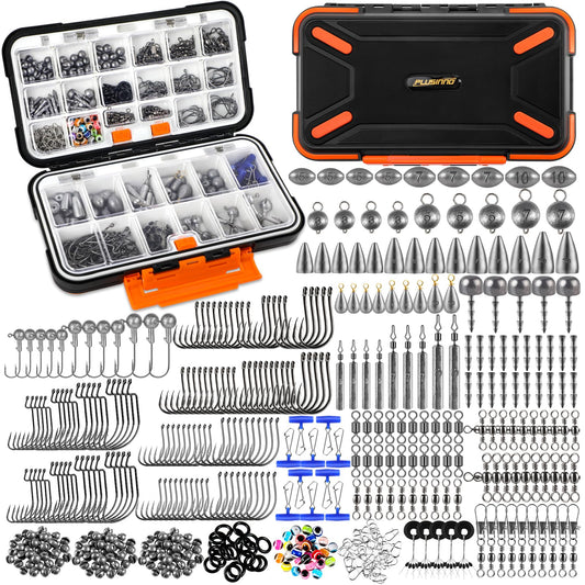 PLUSINNO 264/397pcs Fishing Accessories Kit, Organized Fishing Tackle Box with Tackle Included