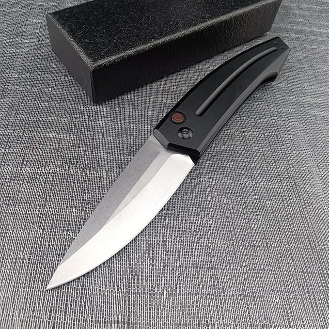 3.31'' D2 Steel Blade Aluminum Handles Speed Safe Botton Fast Opening Folding Knife with Pocket Clip, Camping EDC Tools, Survival Knives, Christmas Gift for Men and Women (White Full Blade)