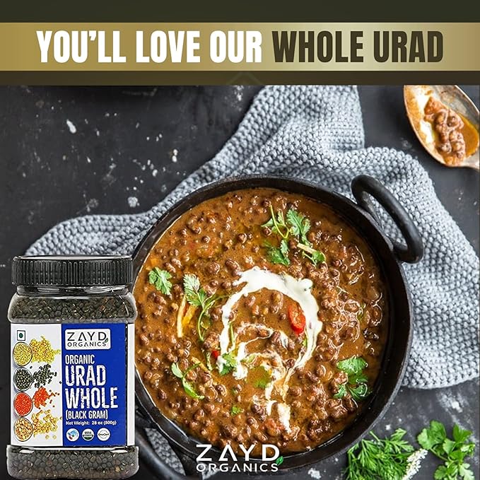 Zayd Organics Urad Whole, Black Matpe Lentils, USDA Organic, 1.75lbs (800g)
