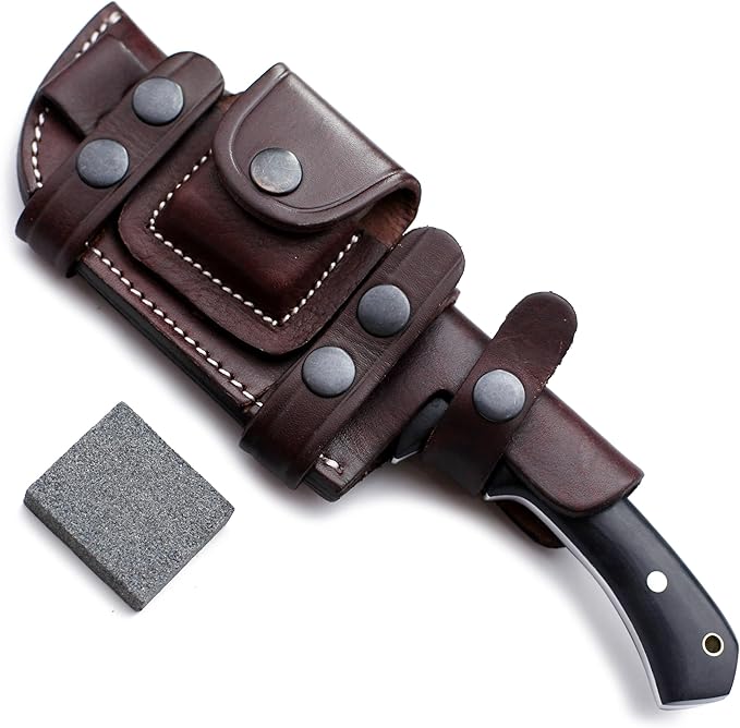 GCS Handmade D2 steel Hunting Knife G10 Handle Fixed Blade Knife Right Hand Scout Carry Buffalo leather Sheath and Sharpening Stone for Hunting Camping Survival and EDC