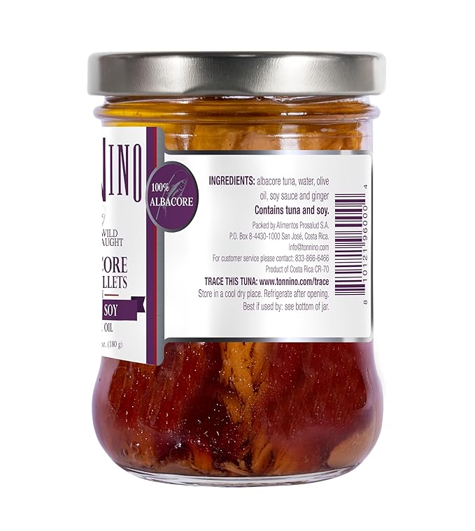 Tonnino Tuna Fish Albacore - Olive oil with Ginger soy ??Pack of 6 ??Alternative to Salmon ??Protein Snacks ??Ready to Eat Meals