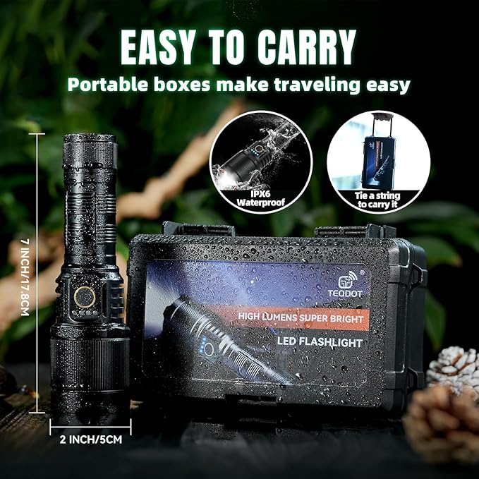 Flashlights High Lumens 990000 LED Rechargeable Tactical Flashlight Zoomable 3 Modes Fast Charging IPX6 Waterproof Super Bright Black Handheld Flashlights for Camping Hiking Outdoor and Gift