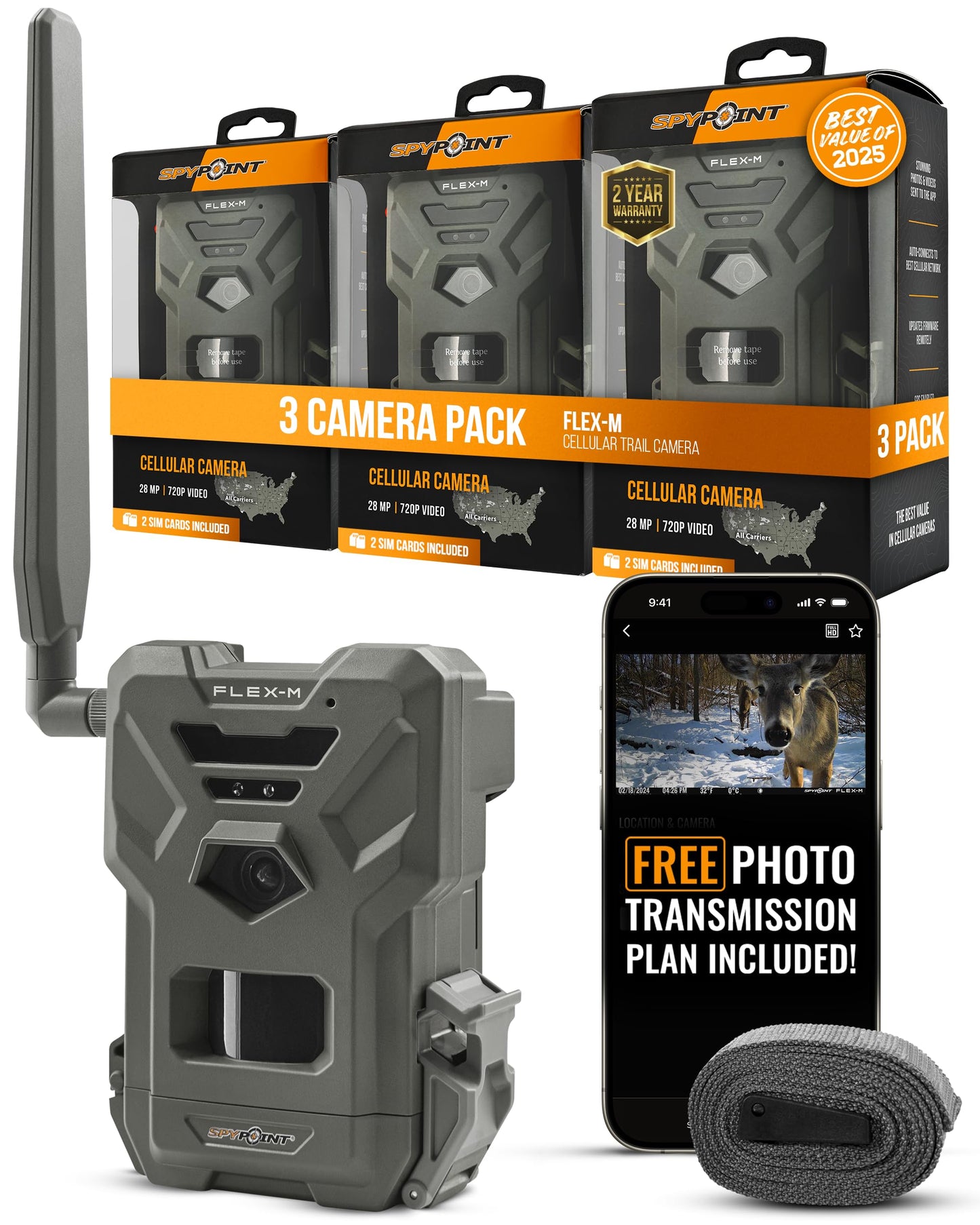 SPYPOINT Flex-M Cellular Trail Camera - Best Hunting Accessories, No WiFi Needed, Night Vision