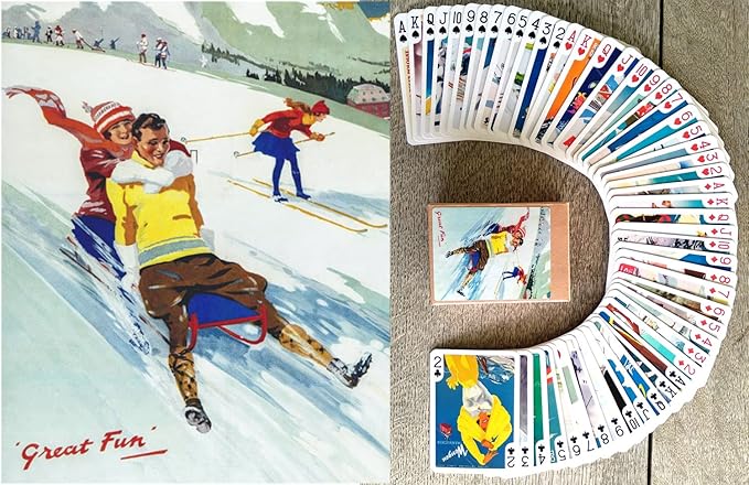 Winter Sport Playing Cards (Poker Deck 54 Cards All Different) Vintage European Travel Posters Retro Adverts