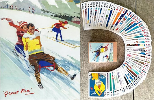Winter Sport Playing Cards (Poker Deck 54 Cards All Different) Vintage European Travel Posters Retro Adverts