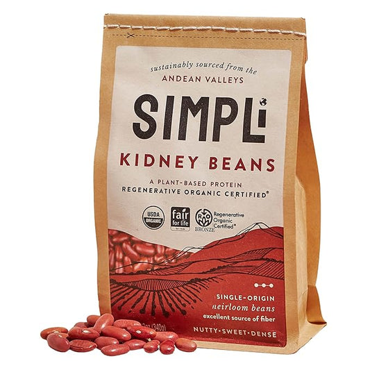SIMPLi Regenerative Organic Certified Kidney Beans, Organic Red Kidney Beans High in Fiber and Plant-Based Protein, Rich in Iron and Antioxidants for Immune Support, 12 oz