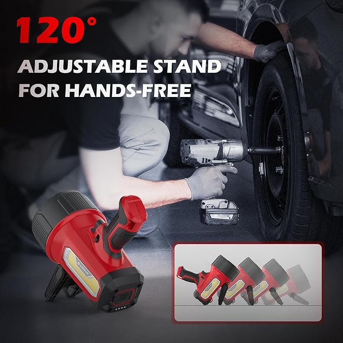 FORTO Rechargeable Spotlight Flashlight with 80000 Candela, 200000 Lumens Handheld Spotlight with Foldable Stand, 6 Modes IPX7 Waterproof LED Spot Lights for Boating Hunting Hiking (Red)
