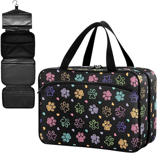 Fustylead Colorful Doodle Cute Paw Print Large Medical Storage Bag with Zipper Empty First Aid Bag Trauma Kit for Traveling Hiking Camping Backpacking