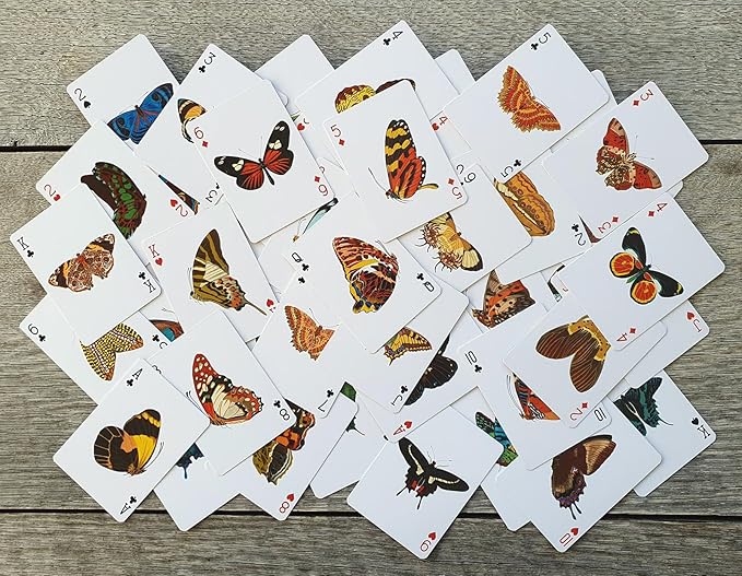 BEAUTIFUL BUTTERFLY Playing Cards (Poker Deck 54 Cards All Different) Colorful Butterflies Moths Nature Art Entomology-Inspired Vintage Designs Ideal for Collectors Gardeners and Insect Enthusiasts