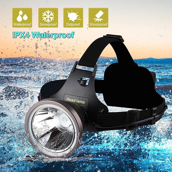 Led Bright Headlamp USB C Rechargeable Head Lamp with Battery Powered for Adult- Adjustable Motion Sensor Headlamps Flashlight Waterproof Searchlight for Hunting,Fishing