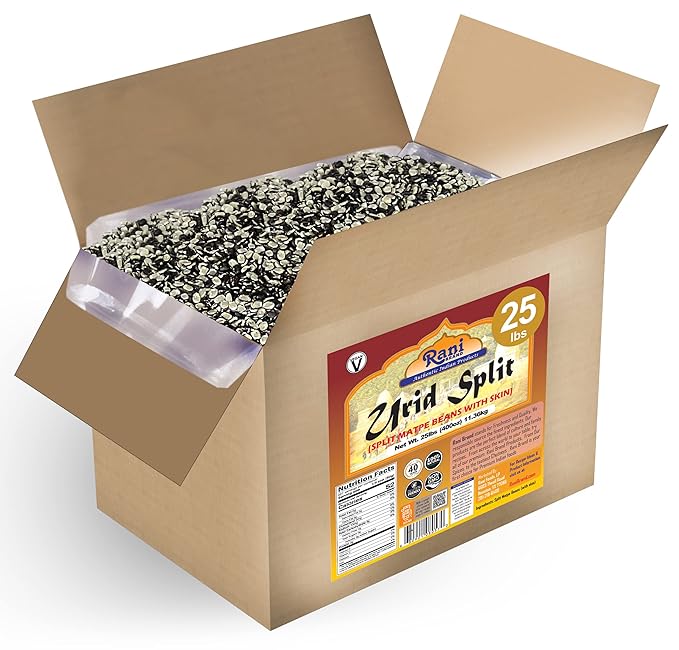 Rani Urid/Urad Split Chilka (Split Matpe Beans with Skin) Indian Lentils 400oz (25lbs) 11.36kg Bulk Box ~ All Natural | Gluten Friendly | Non-GMO | Kosher | Vegan | Indian Origin