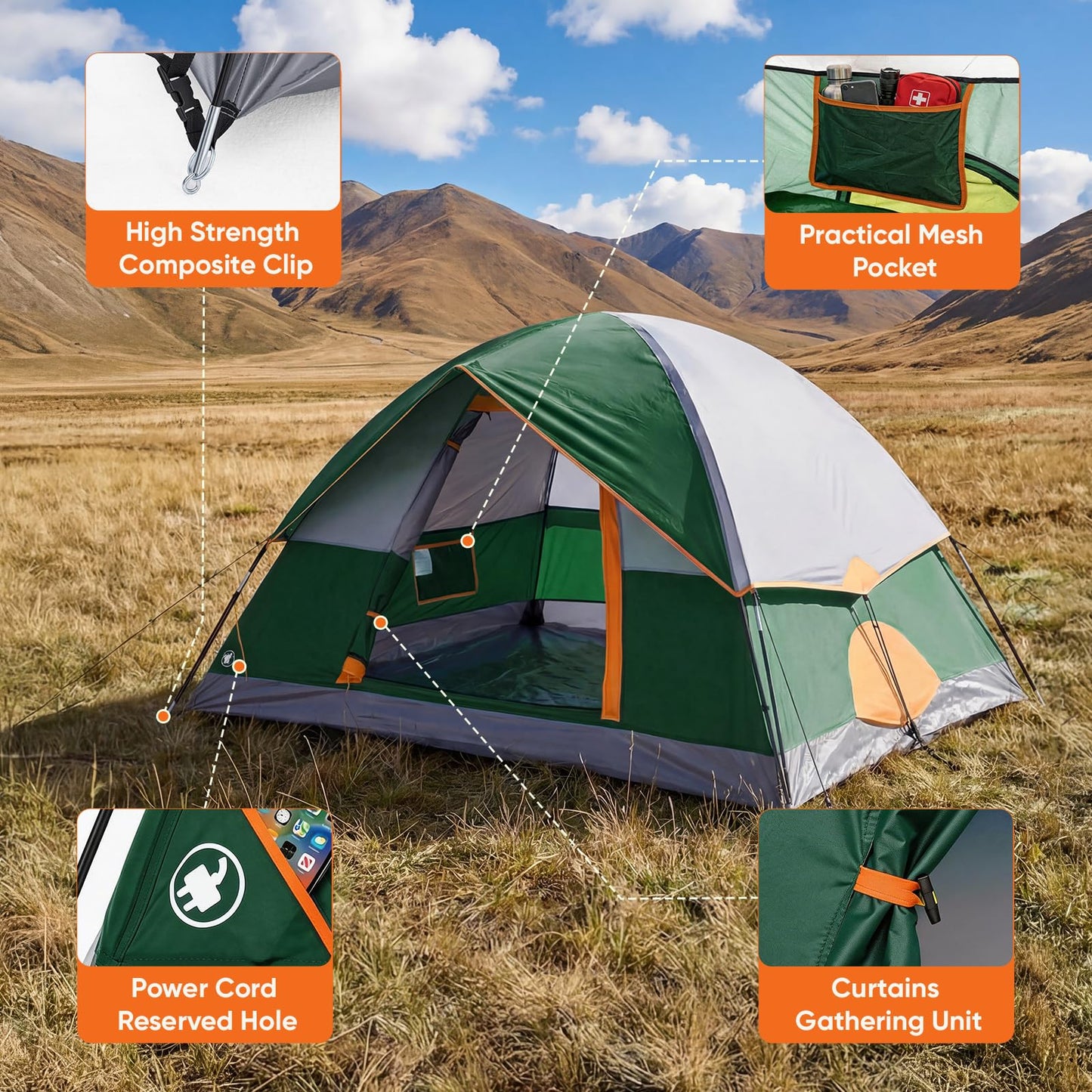 OLIXIS Camping Tent 2 Person, Tent for Camping, Fast Setup, Compact Carry