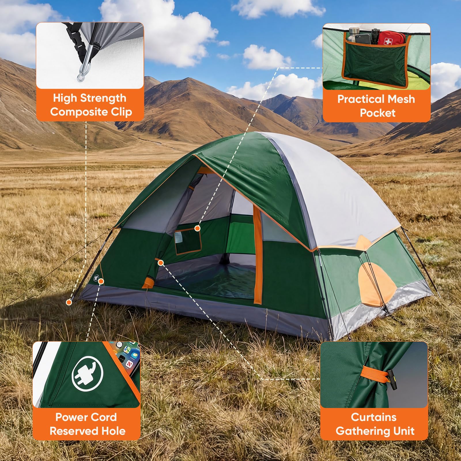 OLIXIS Camping Tent 2 Person, Tent for Camping, Fast Setup, Compact Carry