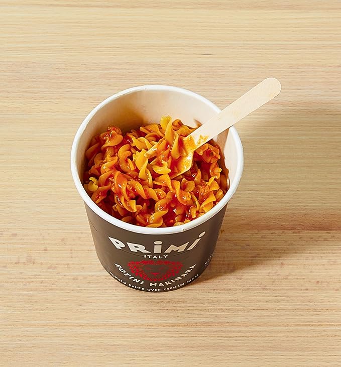 Primi Pasta Cup with Fusilli and Marinara Sauce, 8-Pack, Made In Italy, 100% Natural, Just Add Water, Microwavable, Ready in 3 Minutes