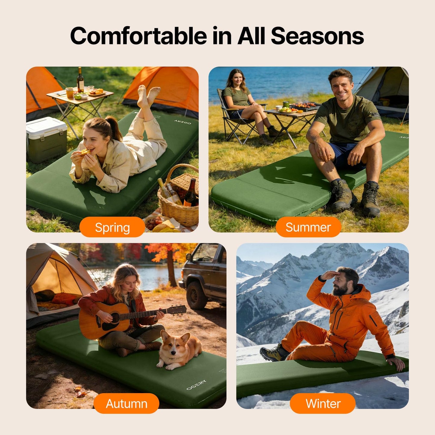OGERY Self-Inflating Sleeping Pad, 3" Memory Foam Camping Mattress