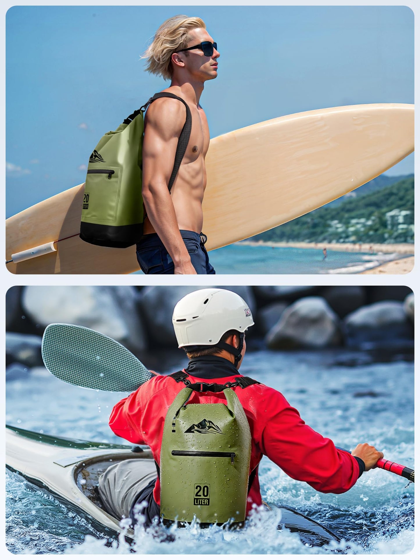 HEETA Waterproof Dry Bag Backpack with Zippered Pocket (Green, 10L)