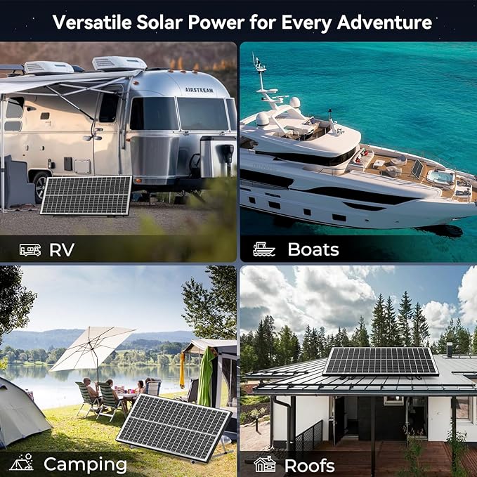 800 Watt Bifacial Solar Panel 8pcs 100 Watt, 18BB Monocrystalline Dual-Sided 12V/24V High Efficiency Module for RV, Boat, Cabin, Camping, Off-Grid Power Systems