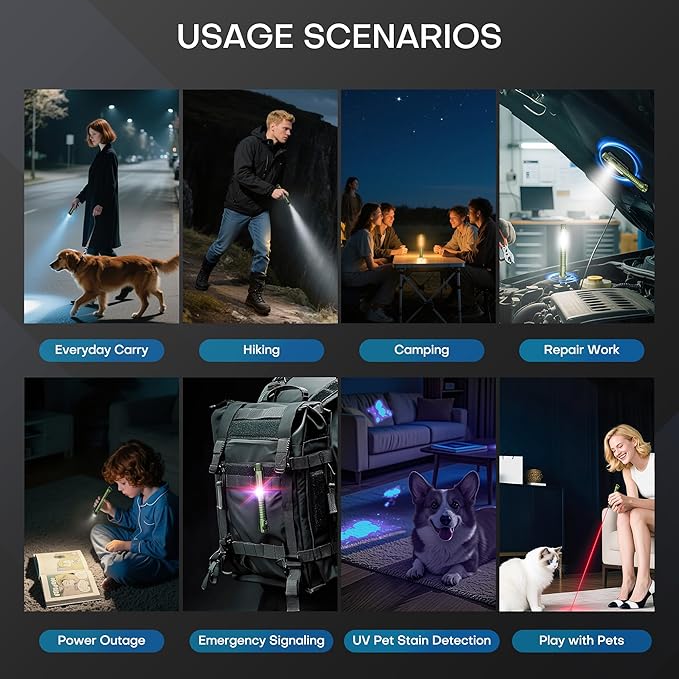 EDC Flashlight Rechargeable,800 Lumen Small Flashlight with Magnetic Clip & Base, 11 Modes LED Flashlight,Glass Breaker&Bottle Opener, USB-C Flashlight for Working,Home and Emergency