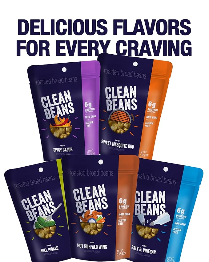 Clean Beans Broad Fava Beans Snack - Spicy Cajun Flavor, 6g Protein, Low Sugar, Non-GMO, Non-Gluten - On The Go Office Snack - Nutraphase, 85g x 6-Count