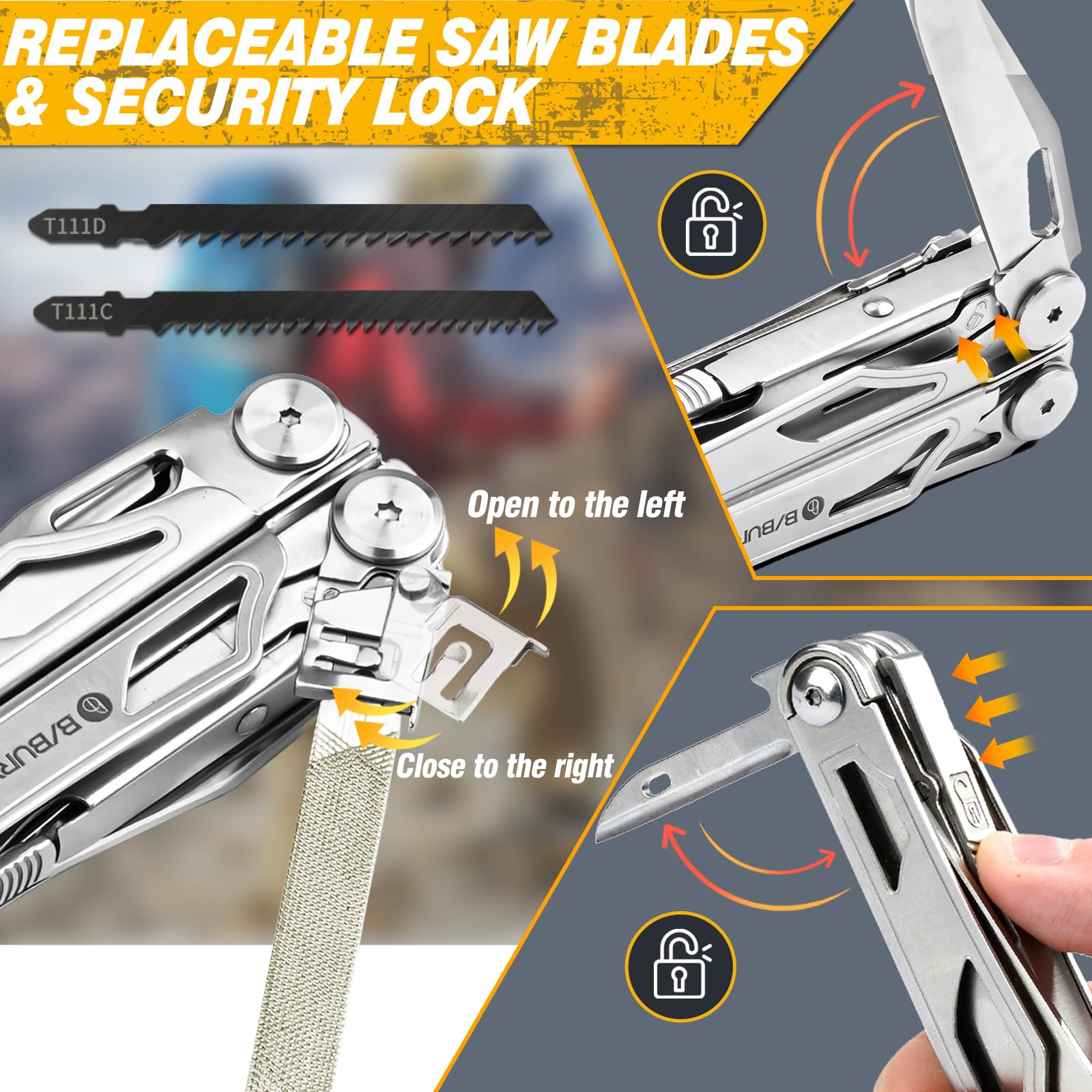 BIBURY 31-in-1 Multitool Pliers Pro,EDC Pocket Knife & Scissors-BI2045