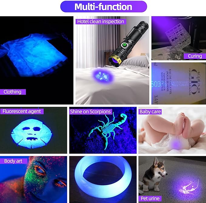 DARKDAWN UV Flashlight 395nm Black Light USB Rechargeable Ultraviolet LED Blacklight Powerful Fluorescent Woods Lamp Portable Mini Detector for Pet Urine Stains, Gem, Scorpions, Resin Curing, 2 Pack