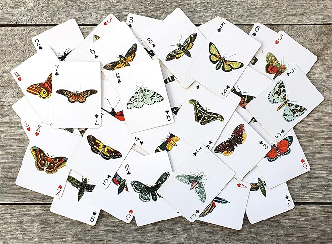 MYSTIC MOTH MENAGERIE Playing Cards (Poker Deck 54 Cards All Different) Rare Vintage Moth Species on Unique Poker Playing Cards for Nature Fans and Lepidoptera Collectors Vintage Illustration