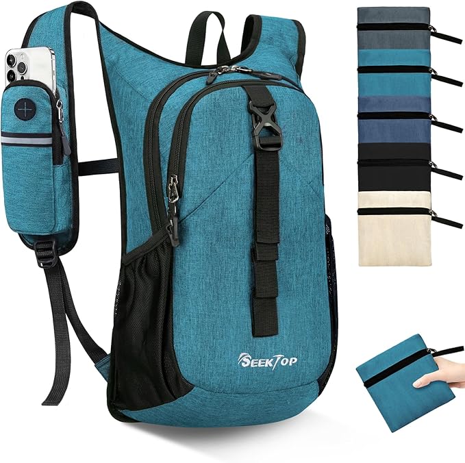 Seektop 15L Small Hiking Backpack for Women Men, Foldable Packable Backpack with Phone Pocket, Lightweight Travel Daypack for Hiking Camping Outdoor (Lake Blue)