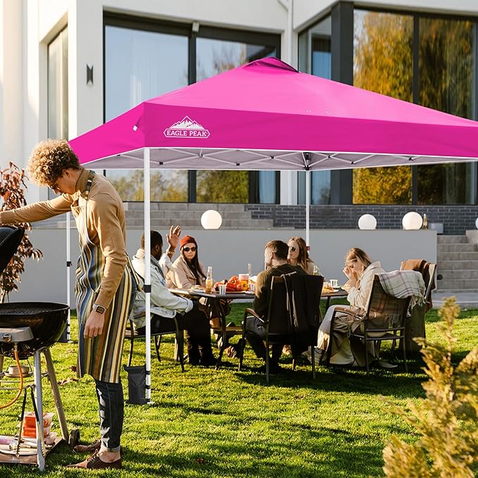 EAGLE PEAK Pop Up Canopy Tent with Wheeled Carry Bag, 8 Stakes, 4 Ropes, 4 Weight Bags, Easy Set Up Tent Canopy, 12x12 ft, 144sqft of Shade, Pink