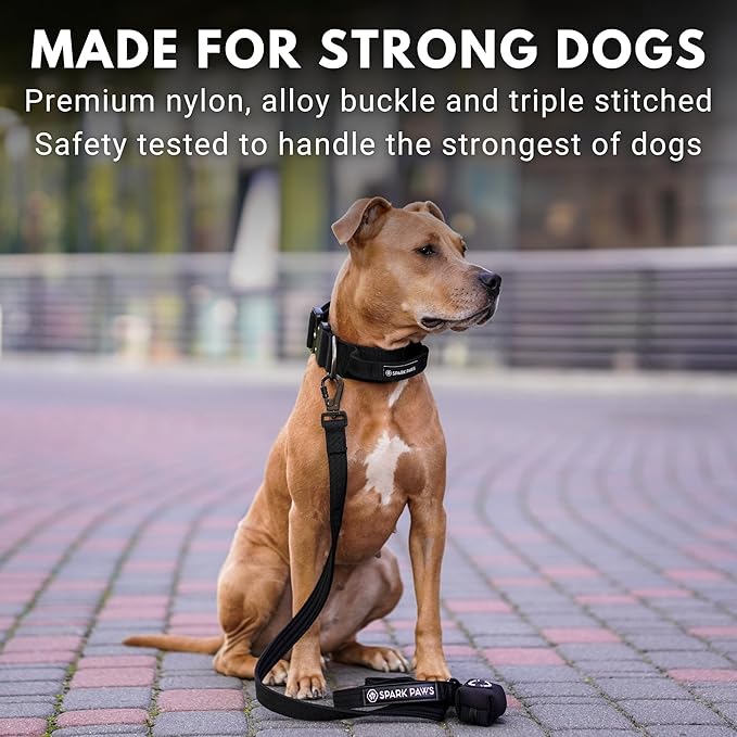 Spark Paws Tactical Dog Collar - Heavy Duty, Premium Quality, Thick and Durable for Large and Medium Dogs - Black - M