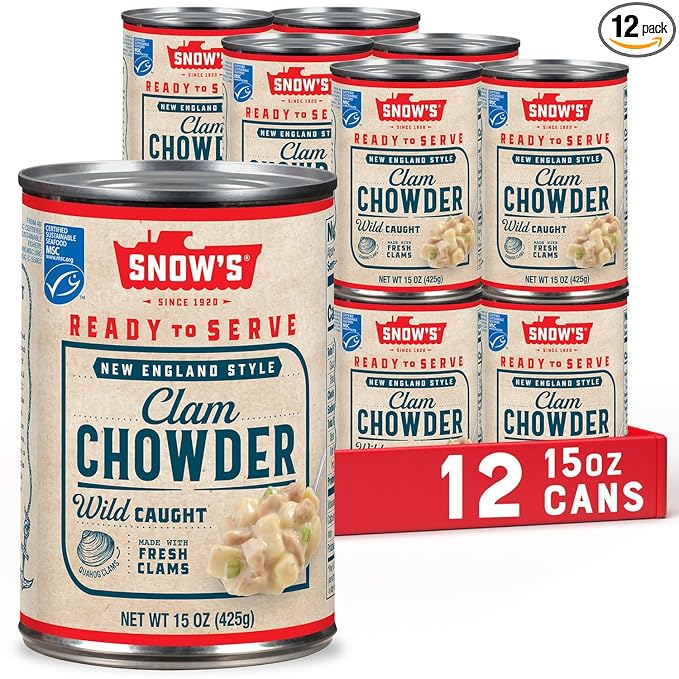 Snow's New England Clam Chowder, 15 oz Can (Pack of 12) - 13g Protein per Serving - Ready-to-Serve Authentic New England Style Recipe