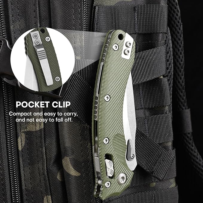 Folding Pocket Knife for Men, M390 3.7" Blade with G10 Handle and Crossbar Lock, EDC Knife for Camping, Hiking, and Outdoor Everyday Carry (Green)