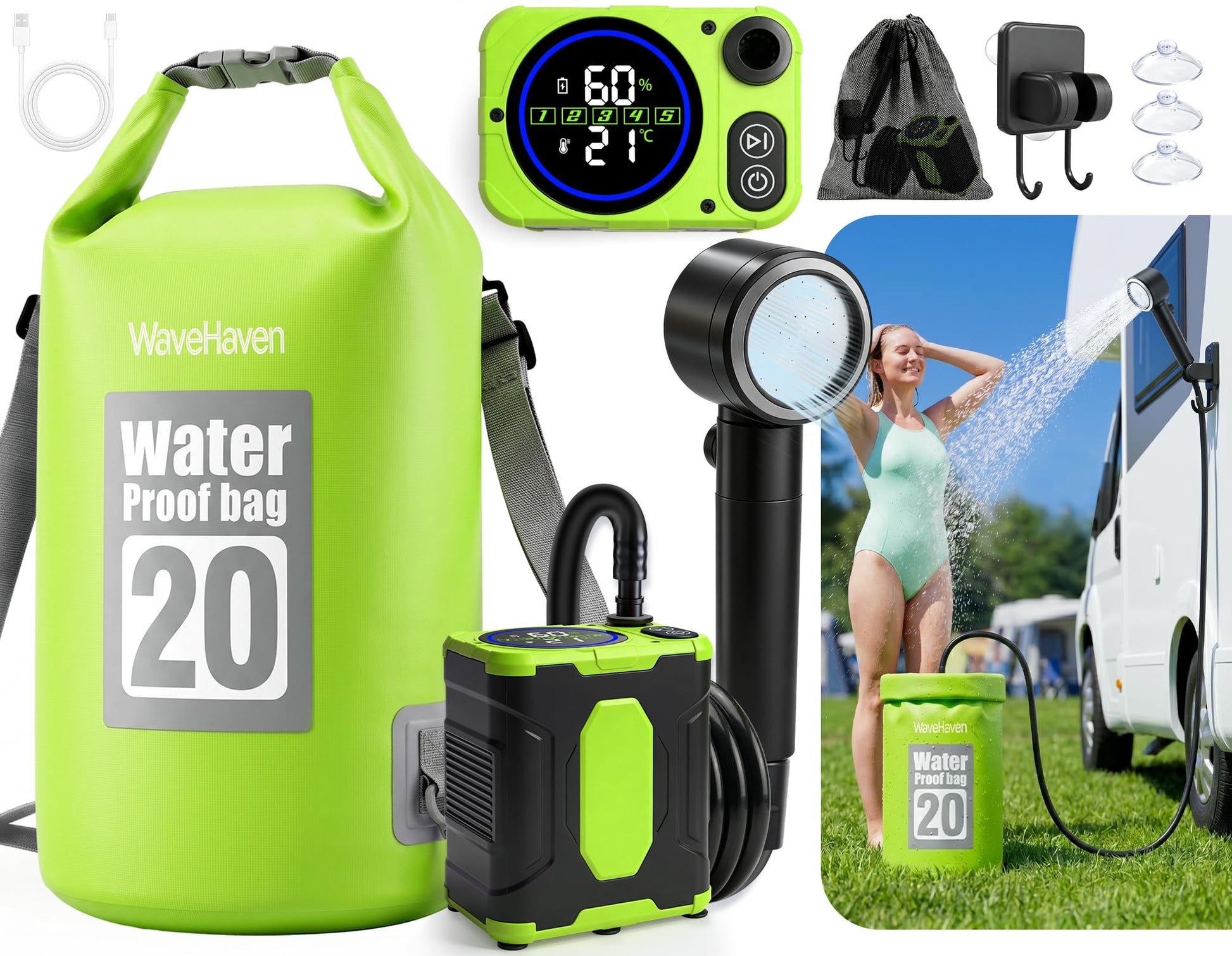 2026 Portable Shower For Camping With Waterproof Dry Bag,10000mAh Rechargeable Portable Camping