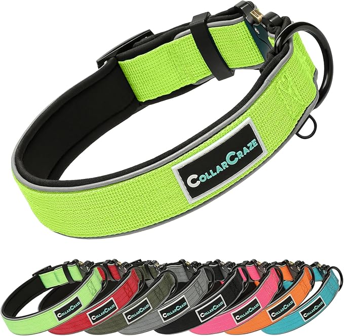 Dog Collar for Small Medium Large Dogs, Reflective, Adjustable Heavy Duty Dog Collar, Soft Neoprene Padded Comfortable for Walking (Green, S)