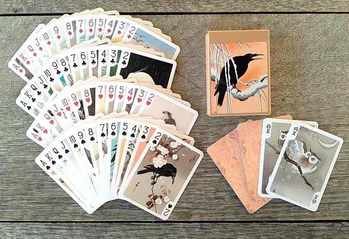 Stunning Birds Playing Cards (Poker Deck 54 Cards All Different) Vintage Antique Japanese Engraving Watercolor Illustration by Koson Ohara