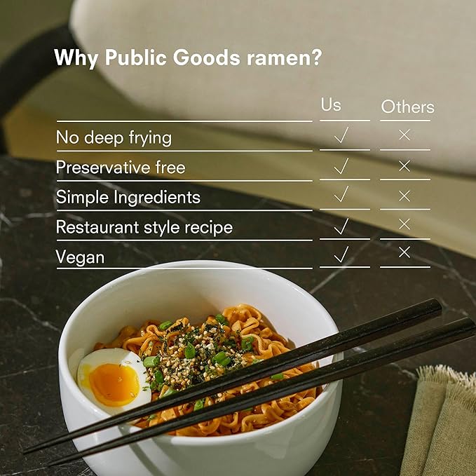 Public Goods Ramen Noodles | Brothless Vegan & Vegetarian Instant Ramen | Healthy, High Protein Asian Noodle | Preservative Free | No Added MSG | Original & Spicy Sesame Oil (10 Pack)