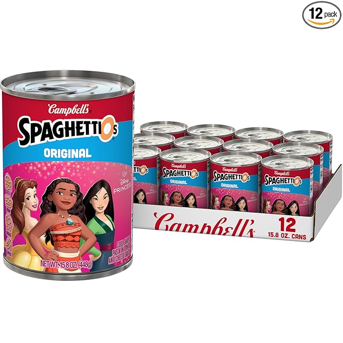 SpaghettiOs Original Disney Princess Shapes Canned Pasta, Healthy Snack for Kids and Adults, 15.8 OZ Can (Pack of 12)