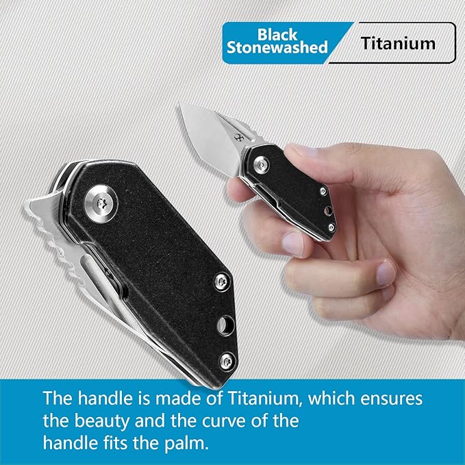 KANSEPT RIO Mini Pocket Folding Knives EDC Camping Folding Knife 1.56'' Satin M390 Blade Pocket EDC Knife with Black Stonewashed Titanium Handle Everyday Carry K3044A1