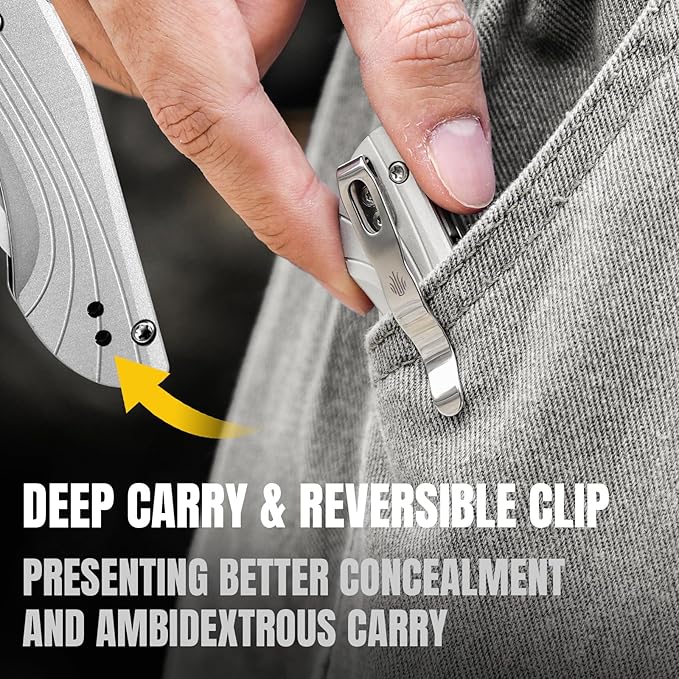 Kizer Mini Mystic Pocket Knife, 3.2" Nitro-V Blade EDC Knife with Gray Aluminum and Acrylic Handle, Camping Folding Knife with Clutch Lock, Hunting Survival knife with Thumb Stud Opener, V3636A1