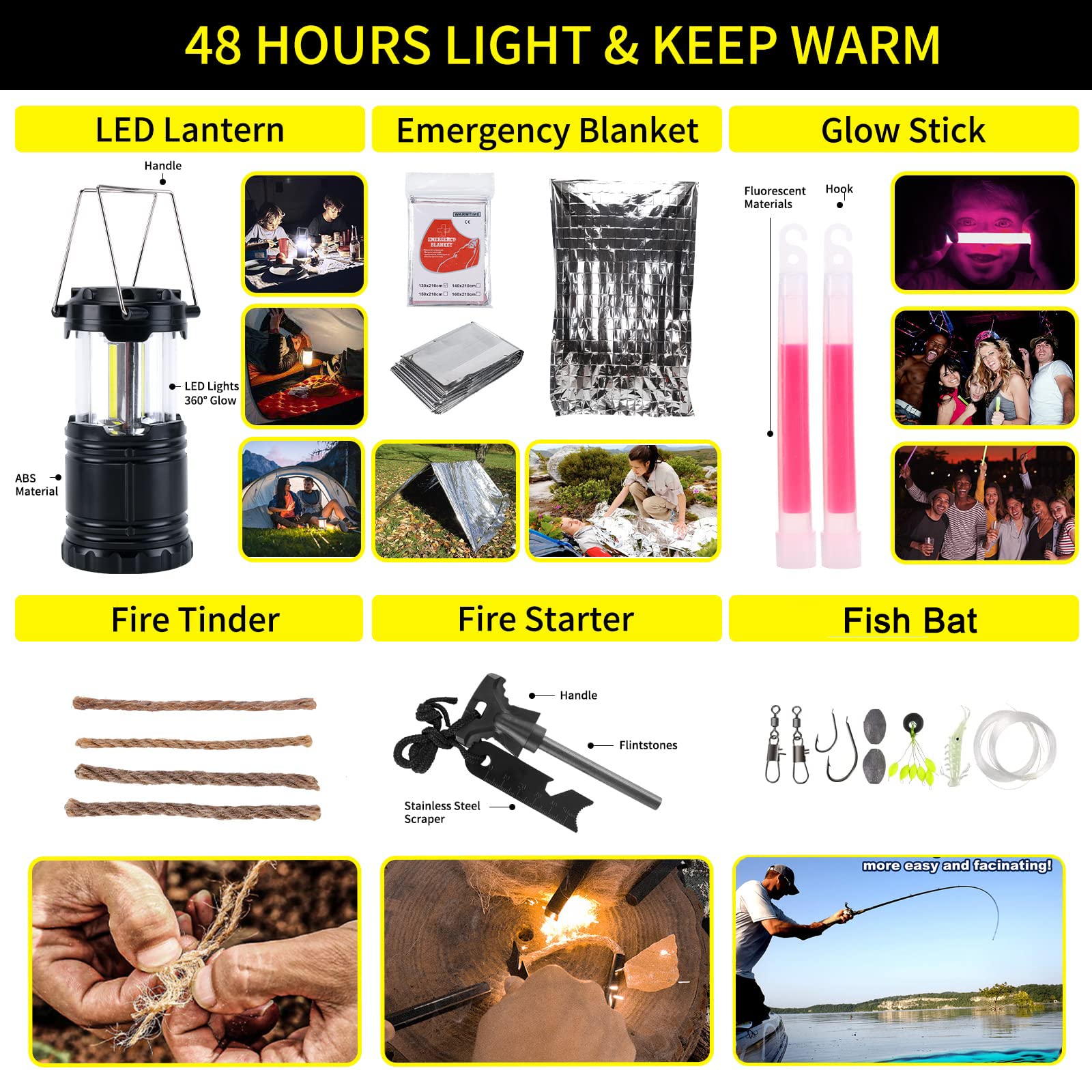 Gifts for Men Christmas Survival Kit and First Aid kit, 160 Pcs Emergency Supplies Camping