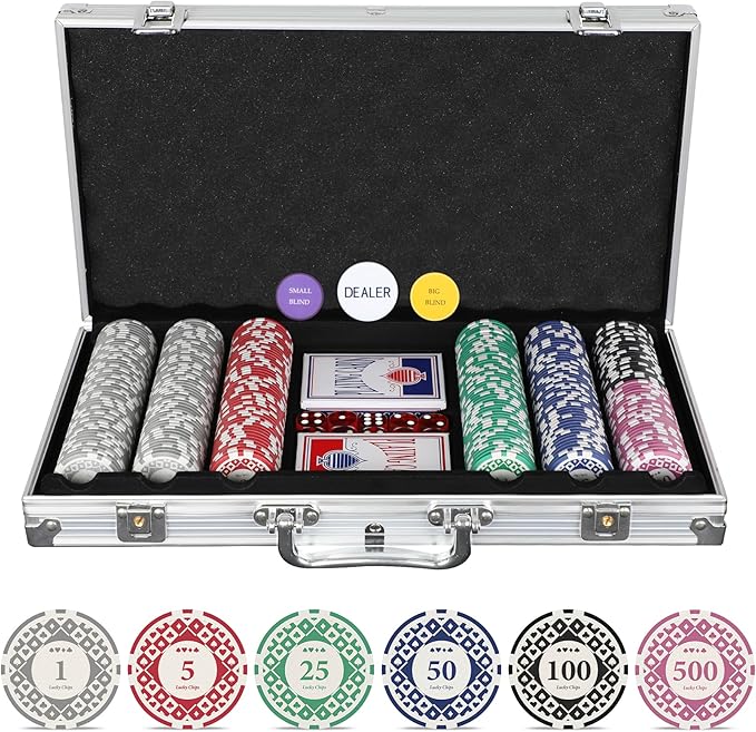 SHANTRA 300 PCS Poker Chips Poker Sets with Aluminum Case, Texas Hold?™Em Poker Set with 11.5 Gram Numbered Chips, Casino Chip Sets with 2 Decks of Plastic Playing Cards for Blackjack Gambling Games