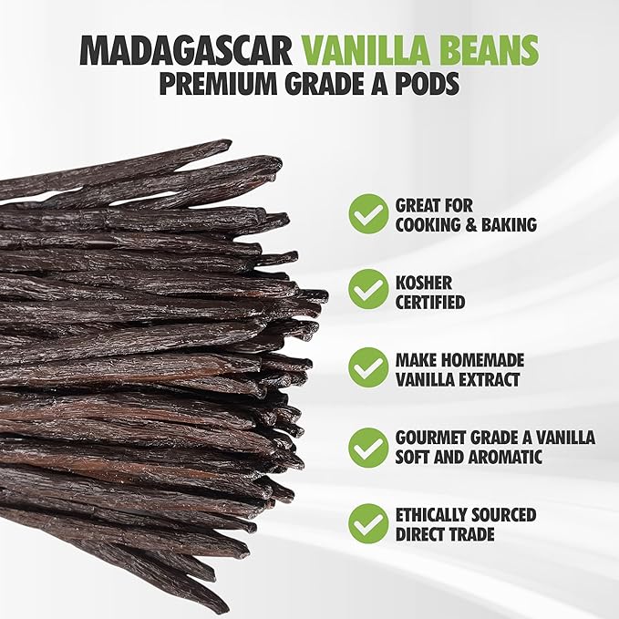 20 Madagascar Organic Vanilla Beans Grade A. Certified USDA Organic. ~6" by FITNCLEAN VANILLA for Baking, Extract and Cooking. Fresh Gourmet NON-GMO Bourbon Whole Pods