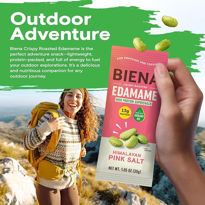 Biena Crispy Roasted Edamame Beans Snack ??High Protein Low Carb Snack for Adults & Kids, 13g Protein per Serving - Made w/Avocado Oil ??Vegan, Gluten-Free ??10-Pack, 1.05oz Bags, Himalayan Pink Salt