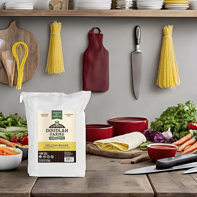 Organic Yellow Canary Beans 25 lb Bulk - Non-GMO, USDA Organic, Tested Clean Certified, Vegan - Rich in Fiber & Protein for Soups, Burritos, Salads, & Chili - Grown in the USA, Farmed On Regenerative Soil by Doudlah Farms