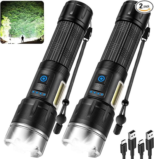 Cinlinso Flashlights High Lumens Rechargeable, 2 Pack 99,000 Lumens Super Bright Flashlight, 7 Modes LED Flashlight, IPX7 Waterproof Powerful Flash Light for Home, Outdoor, Emergencies